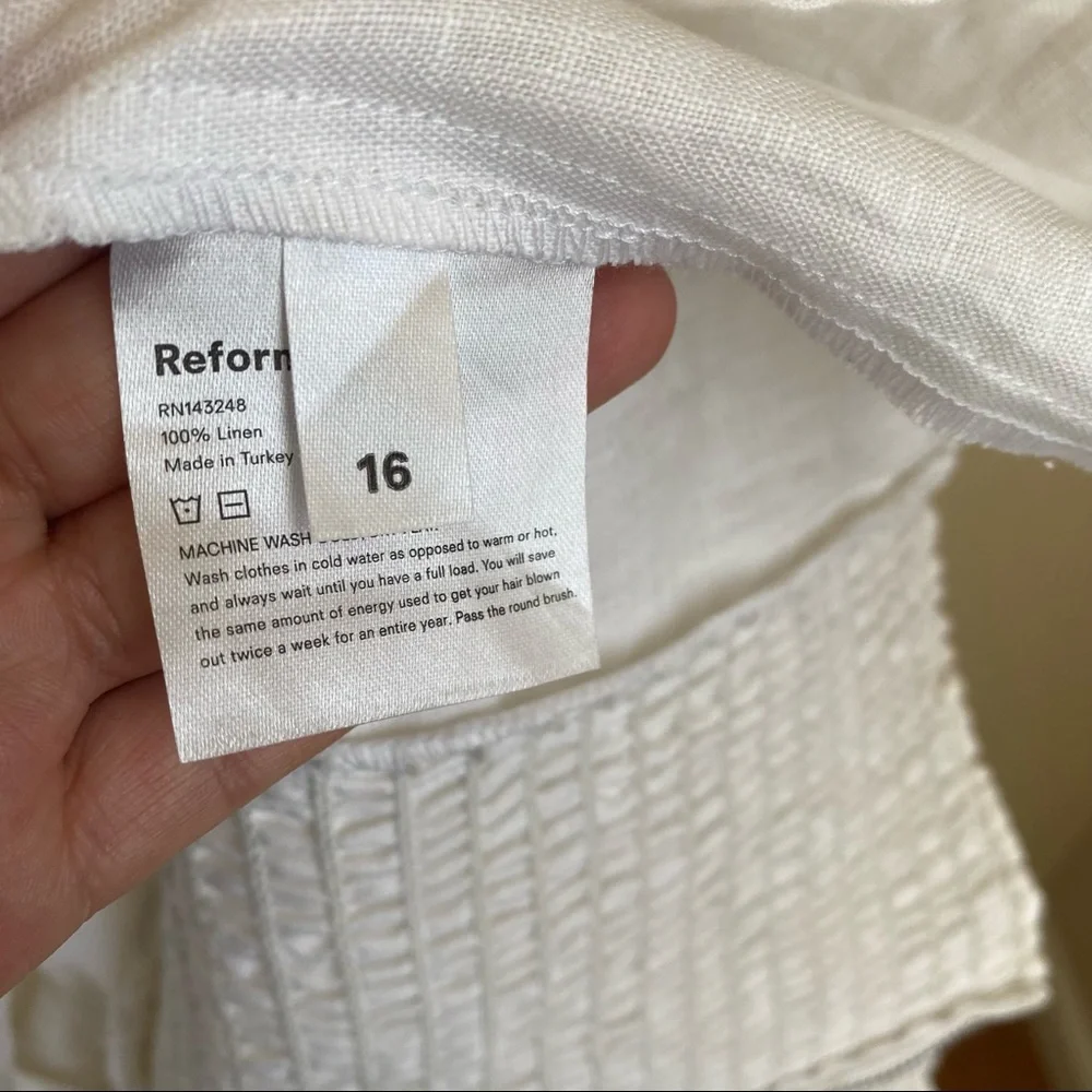 Reformation White 100% Linen Salina Top puff sleeve crop top size 16